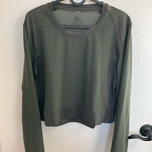 Adidas women's two-toned olive green long sleeve mesh top, size small
